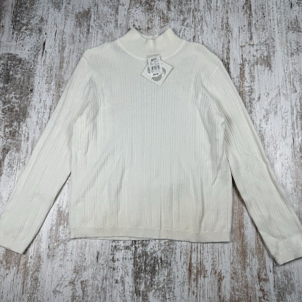 NWT Preswick & Moore White Ribbed Sweater, SZ XL Classic Career